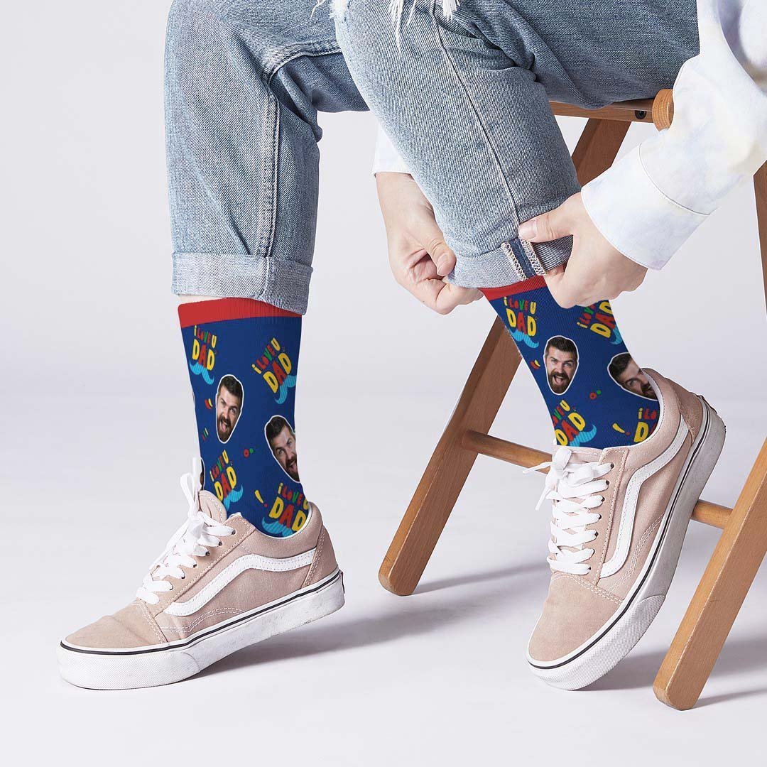 I Love Dad Face On Socks - PhotoBoxer