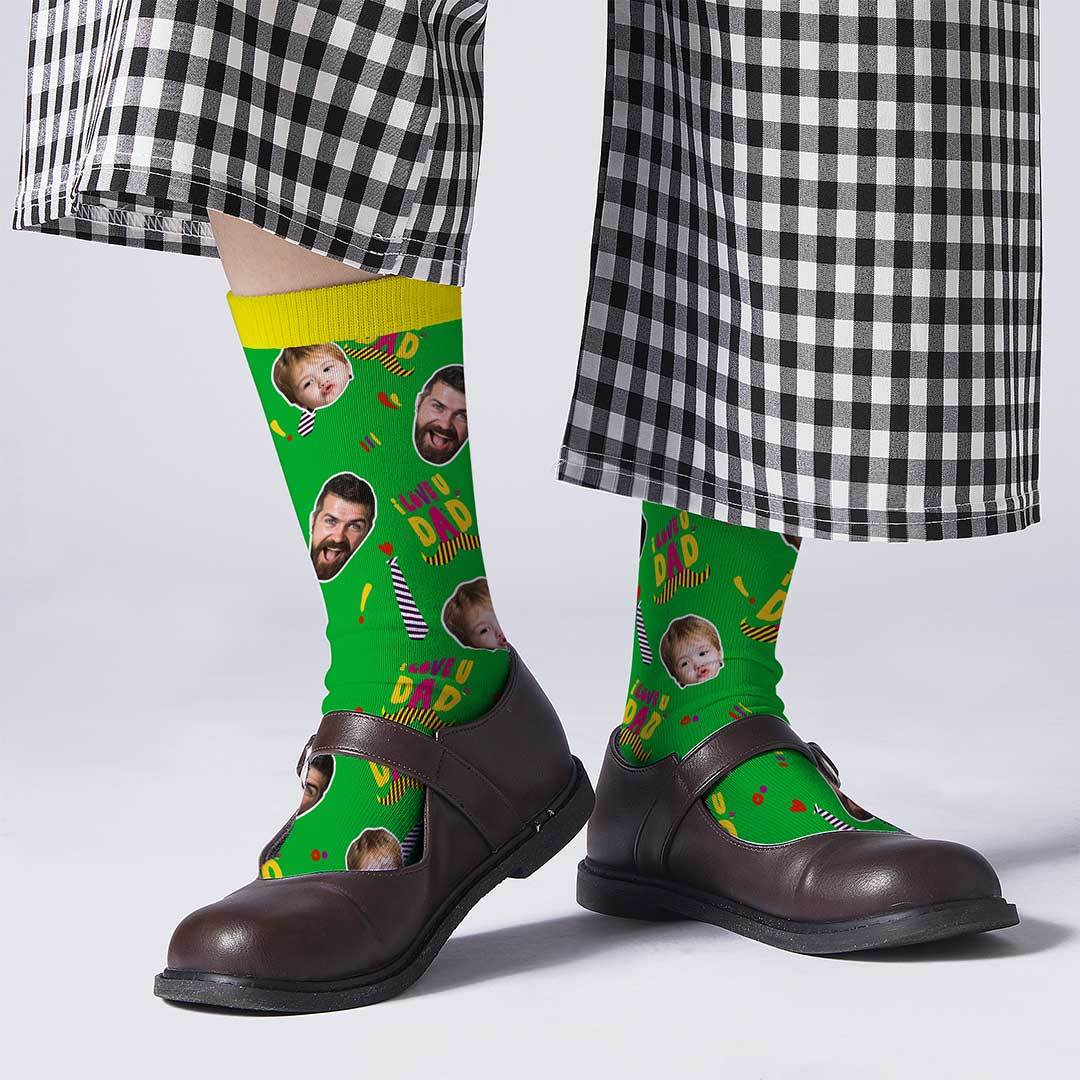 I Love Dad Face On Socks - PhotoBoxer