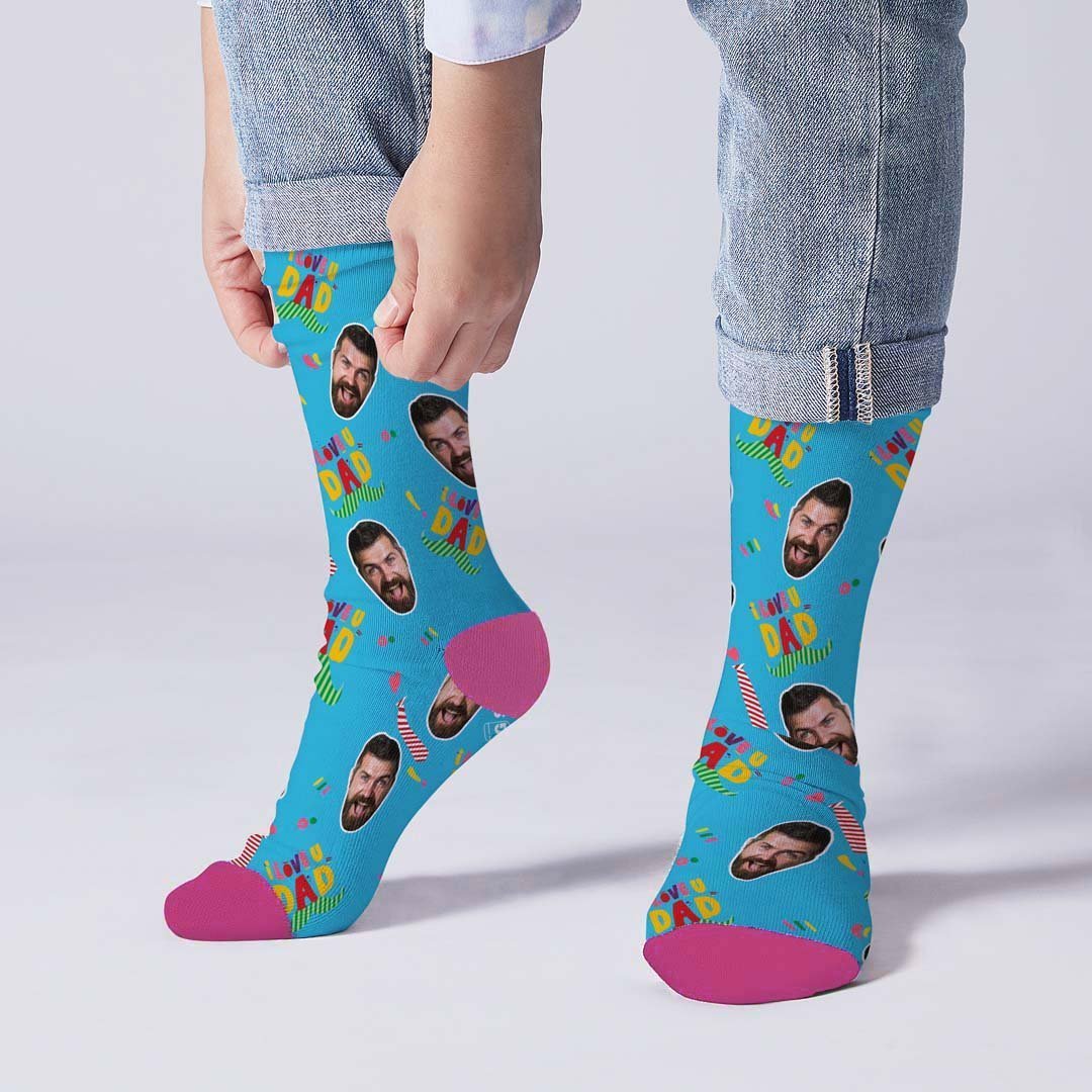 I Love Dad Face On Socks - PhotoBoxer