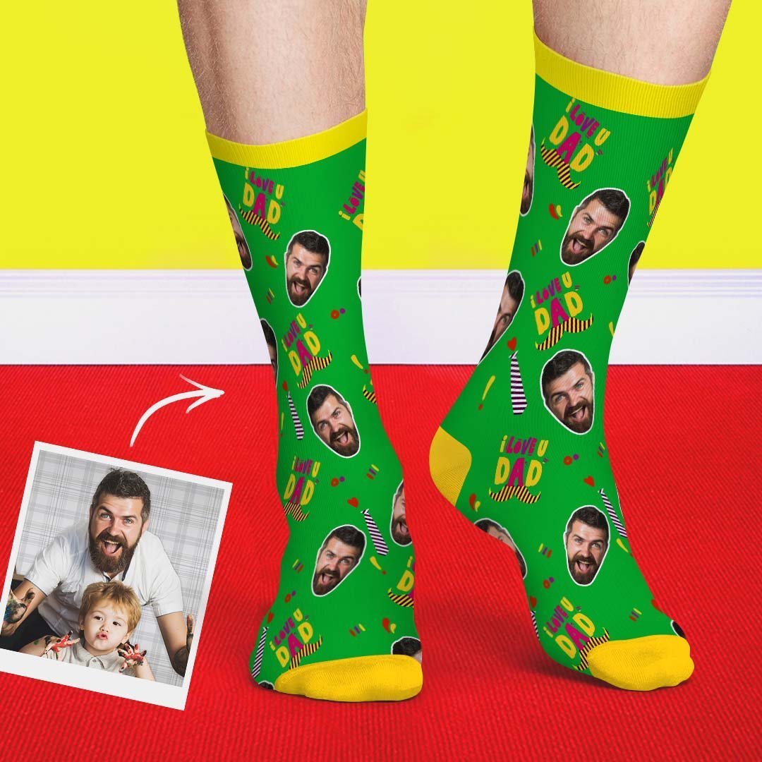 I Love Dad Face On Socks - PhotoBoxer