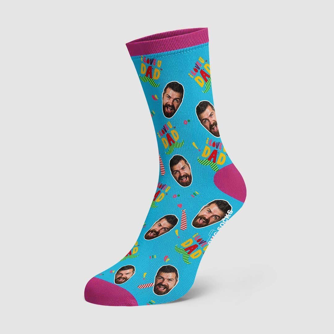I Love Dad Face On Socks - PhotoBoxer