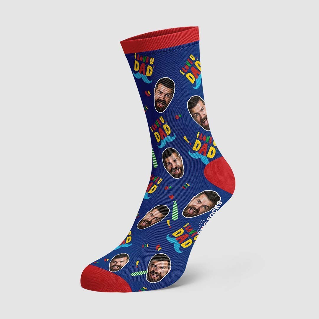 I Love Dad Face On Socks - PhotoBoxer