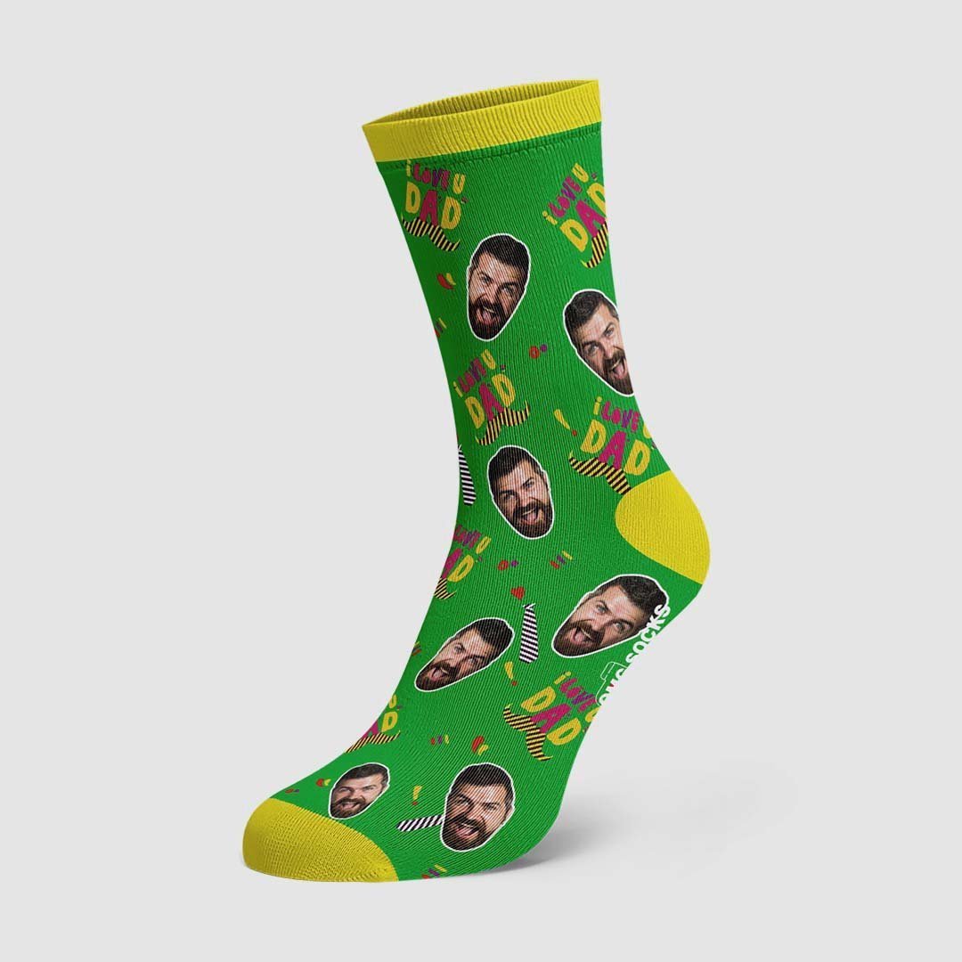 I Love Dad Face On Socks - PhotoBoxer