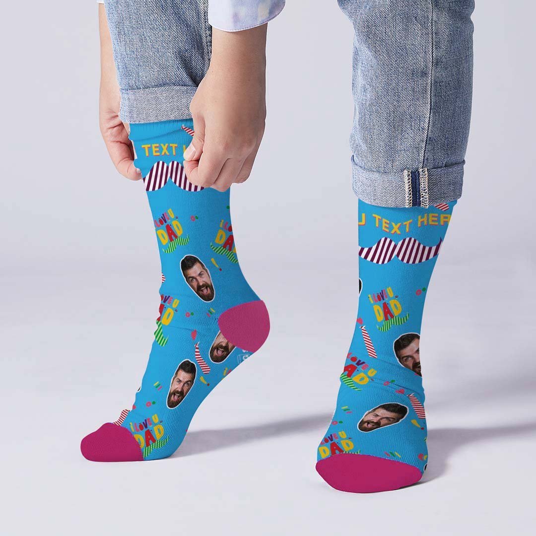 I Love Dad Custom Face Socks Gift - PhotoBoxer