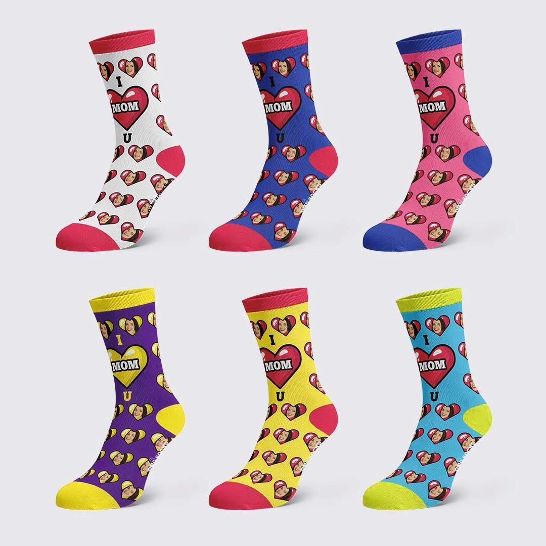 Mother's Day Gift - I Love Mom Custom Face Socks Gift - PhotoBoxer