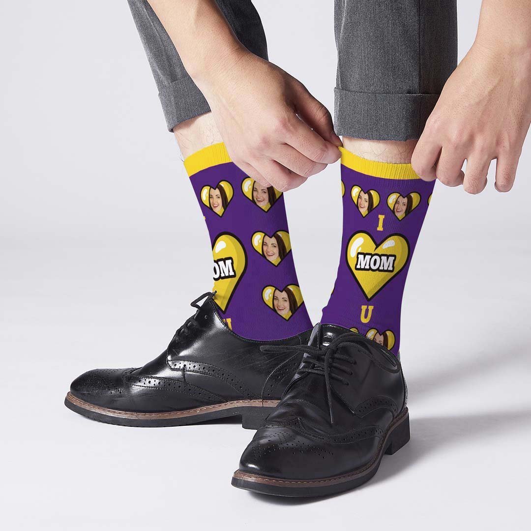 Mother's Day Gift - I Love Mom Custom Face Socks Gift - PhotoBoxer