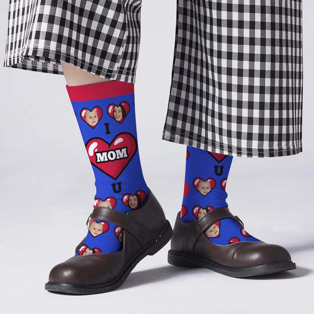 Mother's Day Gift - I Love Mom Custom Face Socks Gift - PhotoBoxer