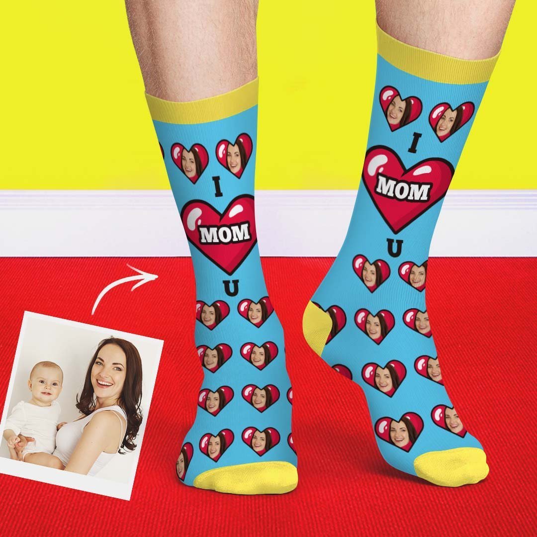 Mother's Day Gift - I Love Mom Custom Face Socks Gift - PhotoBoxer