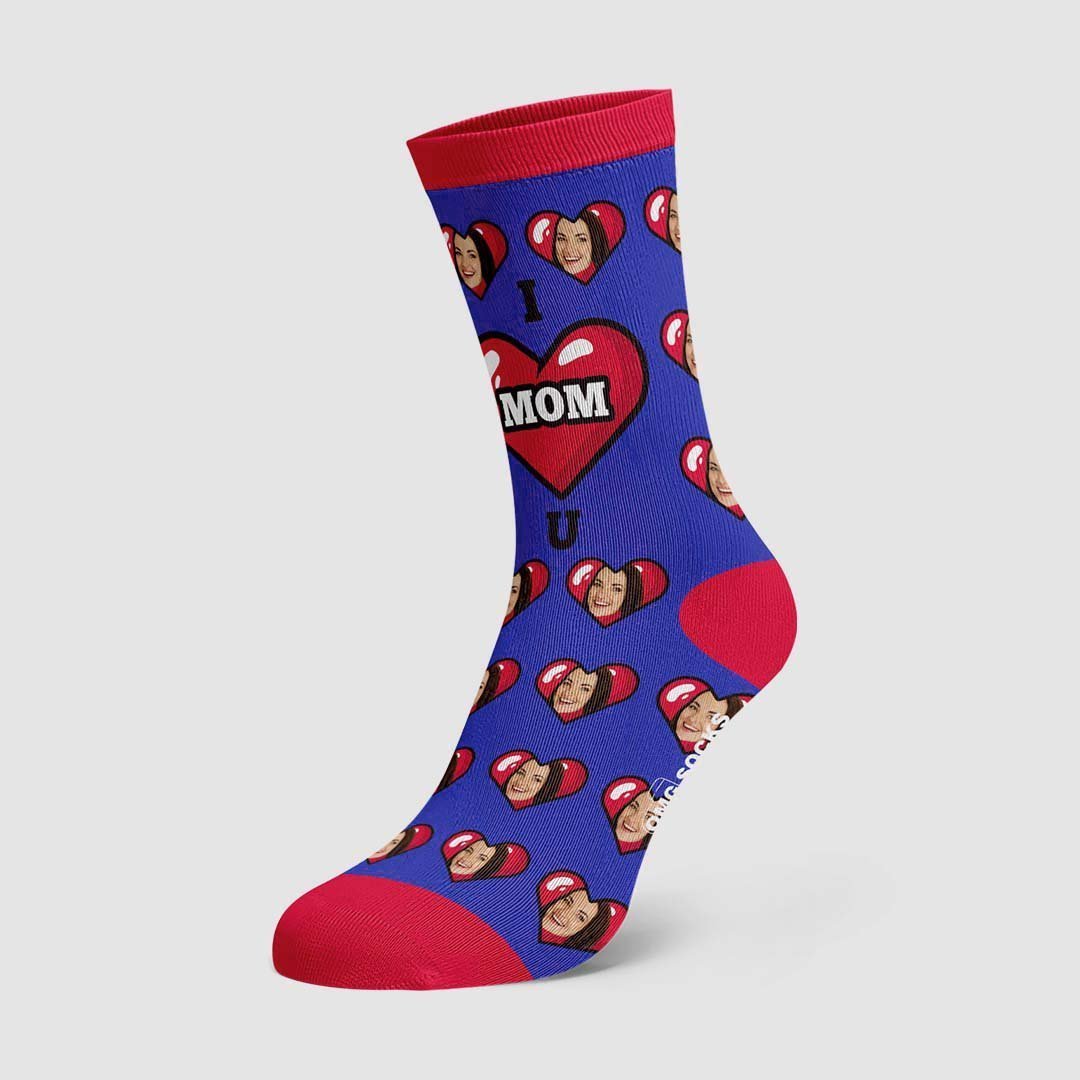 Mother's Day Gift - I Love Mom Custom Face Socks Gift - PhotoBoxer