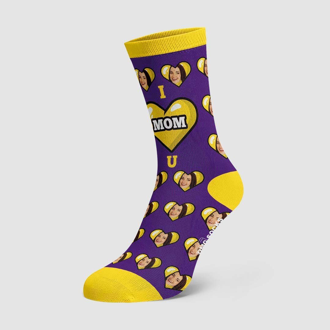 Mother's Day Gift - I Love Mom Custom Face Socks Gift - PhotoBoxer