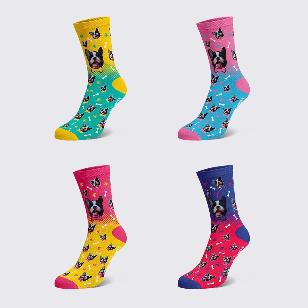 Dog Gradient Color Socks Pet Face On Socks - PhotoBoxer