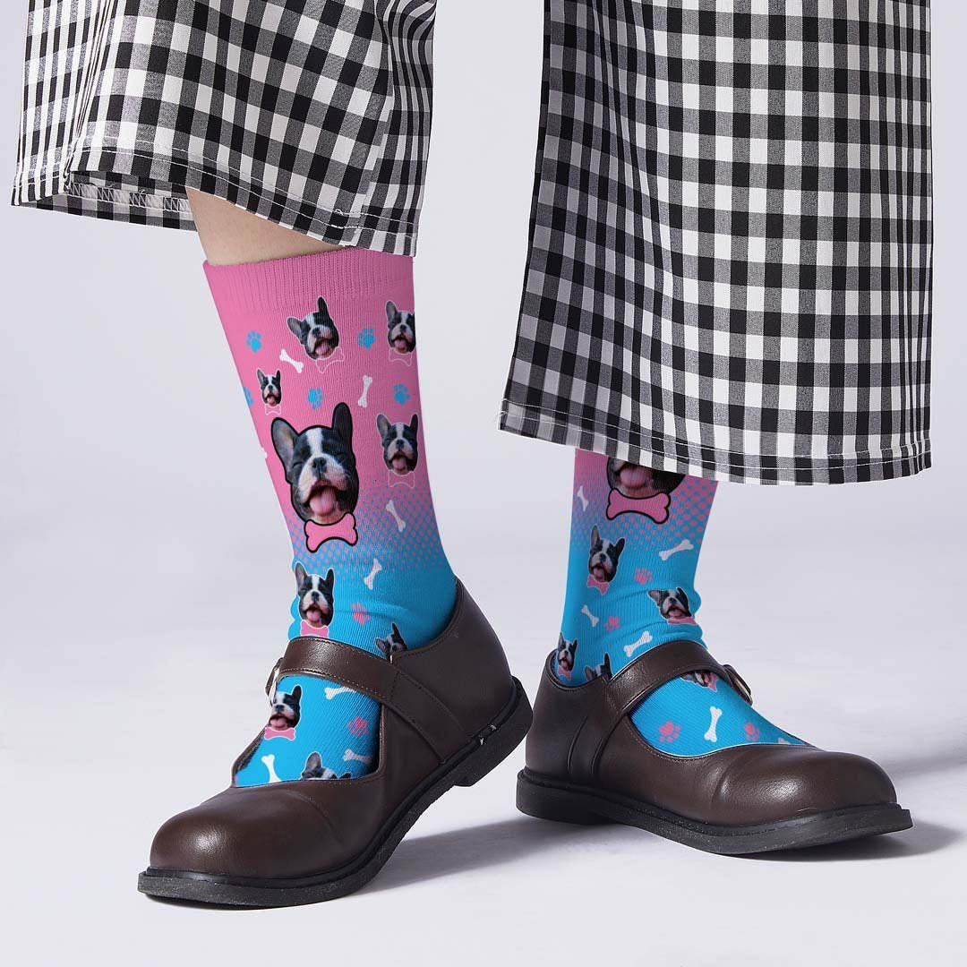 Dog Gradient Color Socks Pet Face On Socks - PhotoBoxer