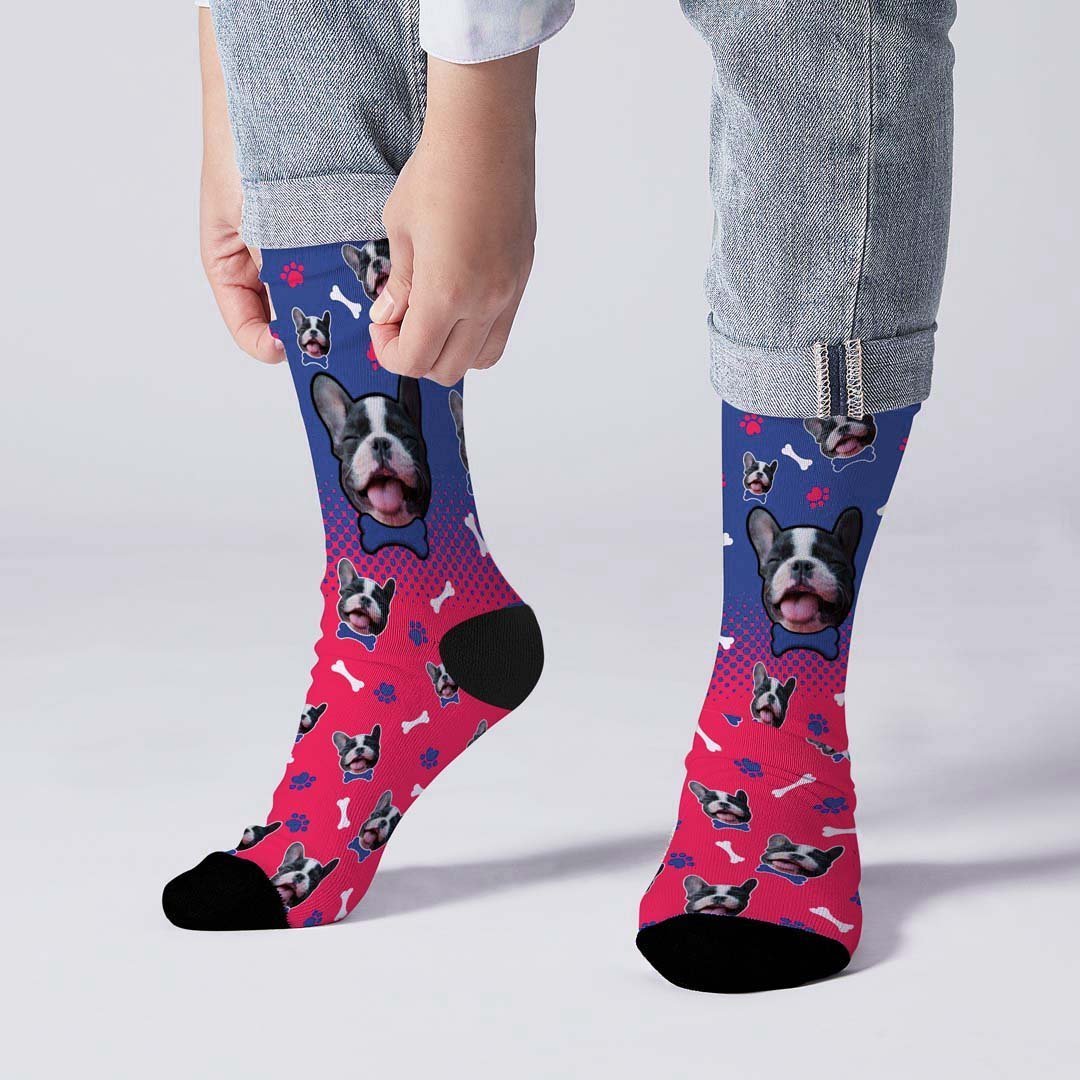 Dog Gradient Color Socks Pet Face On Socks - PhotoBoxer