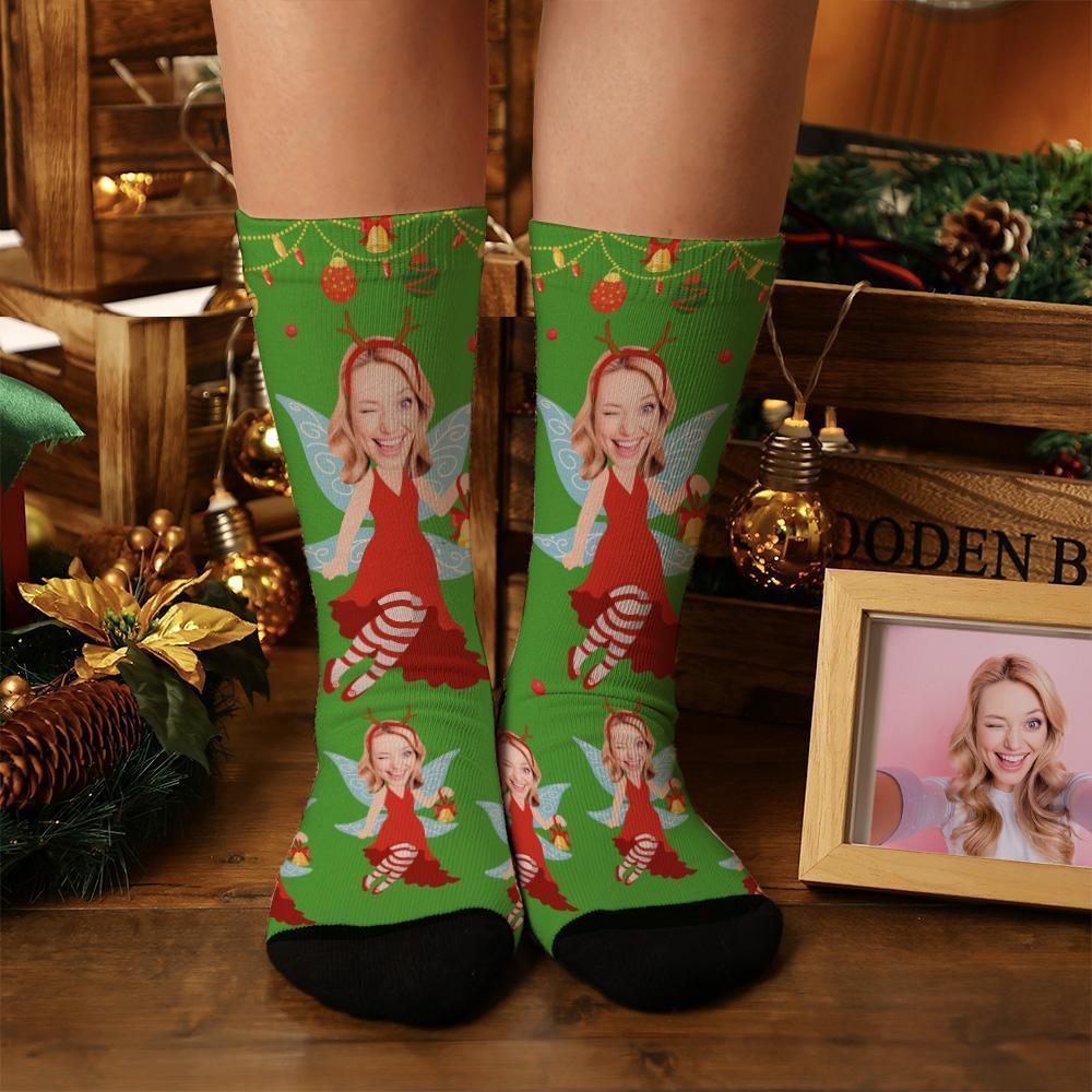 Personalized Face With Wings Elf Socks Christmas Present - PhotoBoxer