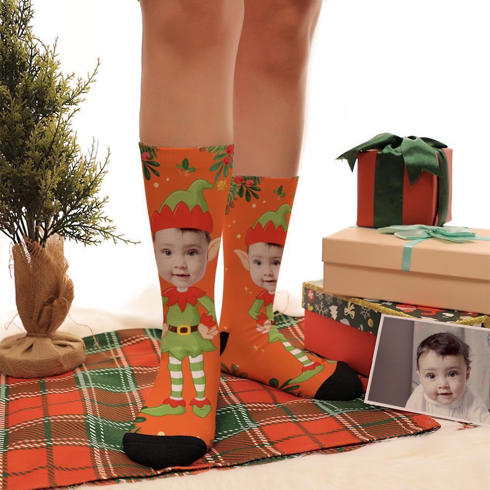 Personalized Photo Cute Elf Socks Best For Kids - PhotoBoxer