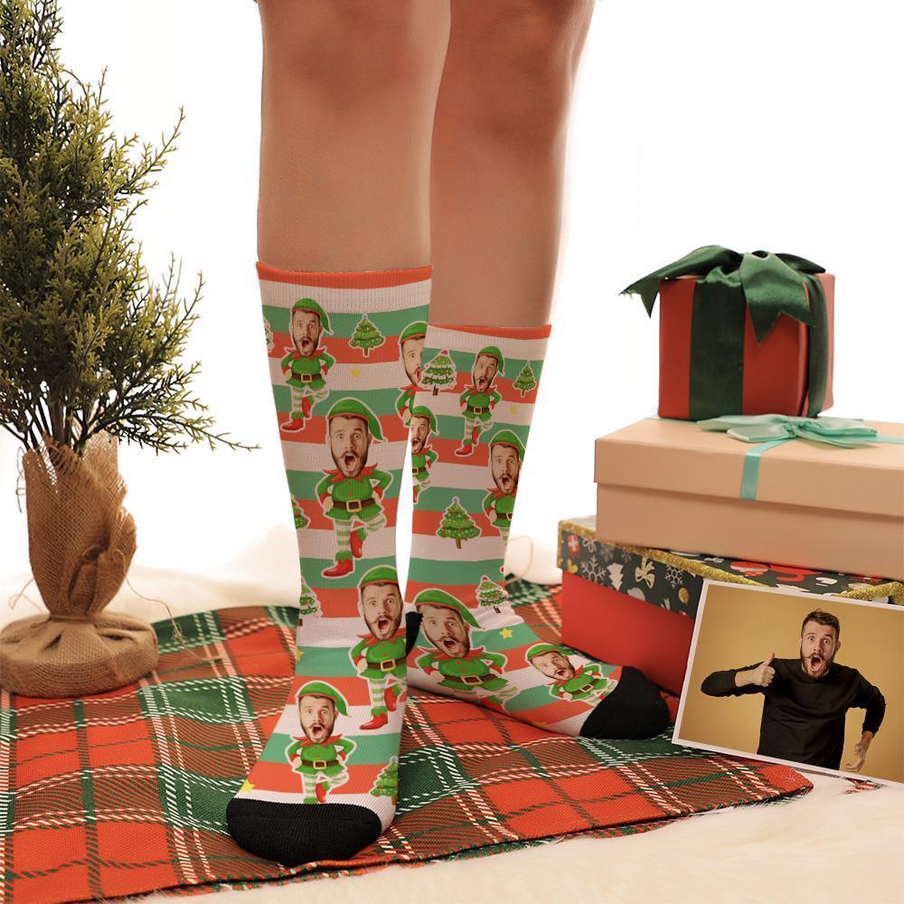 Personalized Photo Color Bar Elven Socks With Tree - PhotoBoxer