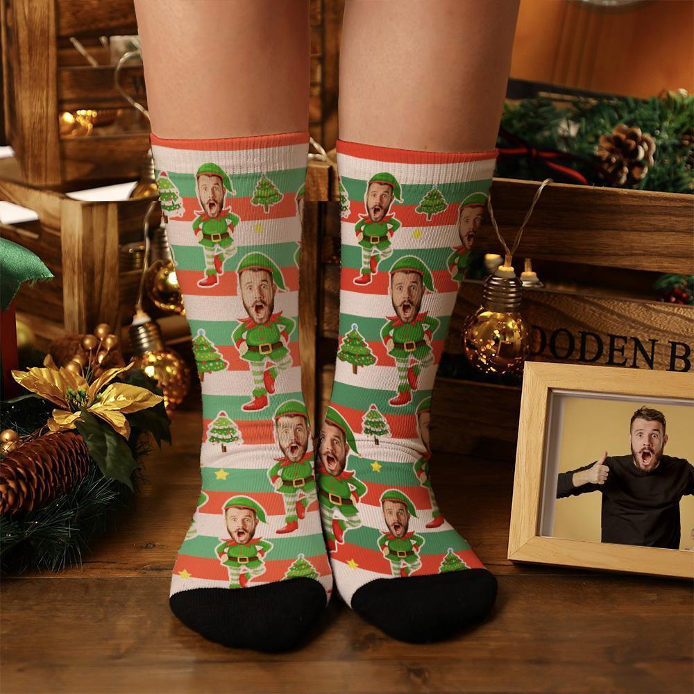 Personalized Photo Color Bar Elven Socks With Tree - PhotoBoxer