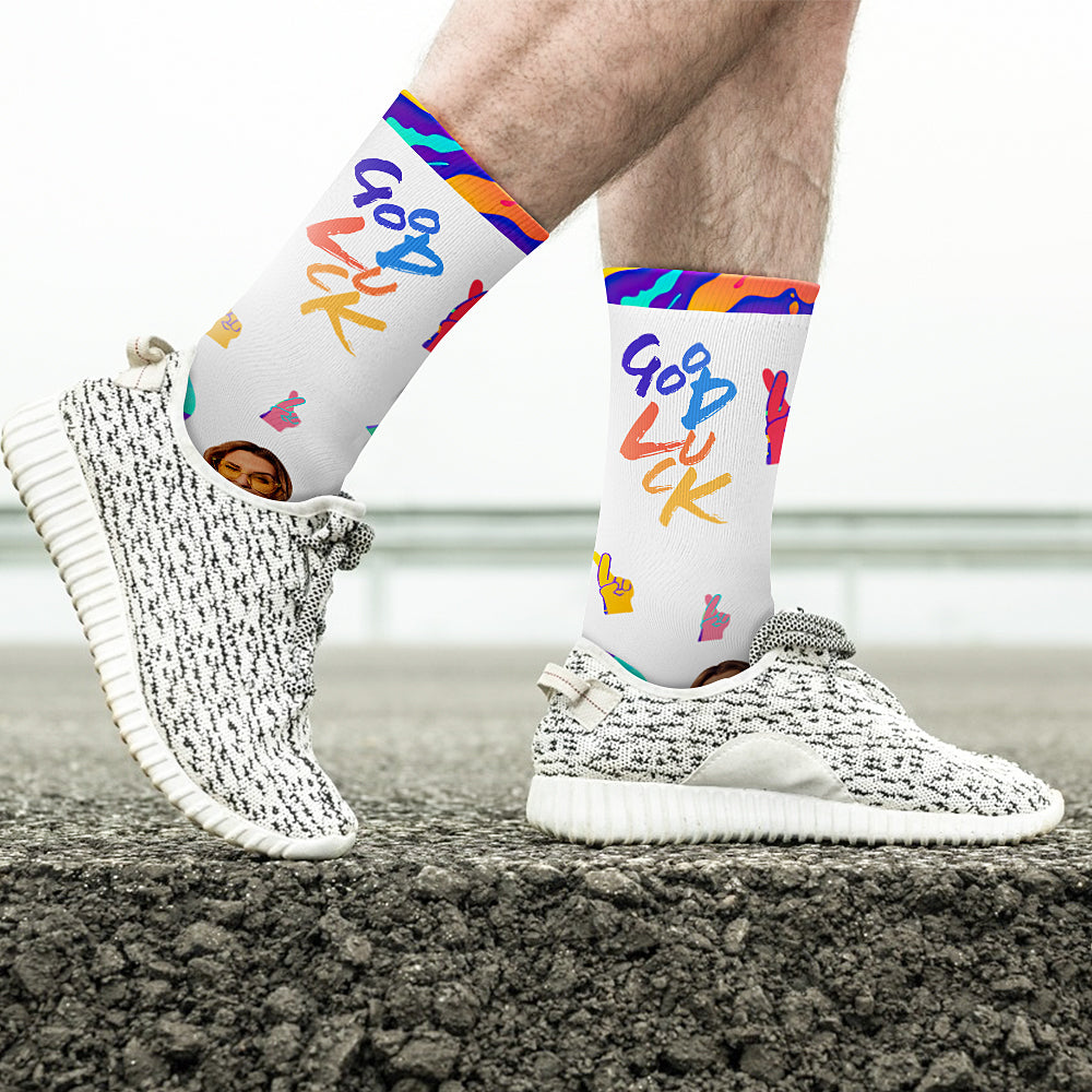 Custom Photo Sign Language Socks ASL Socks-Good Luck