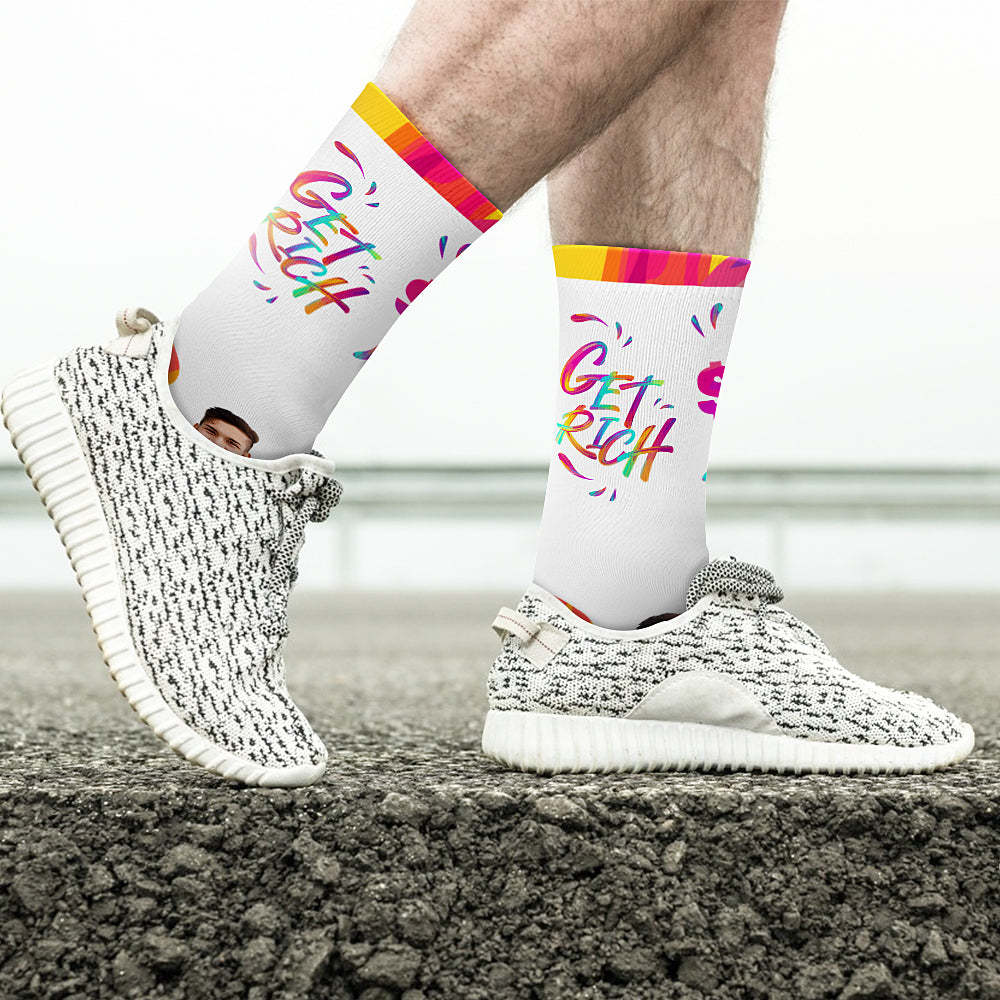 Custom Photo Sign Language Socks ASL Socks-Get Rich - PhotoBoxer