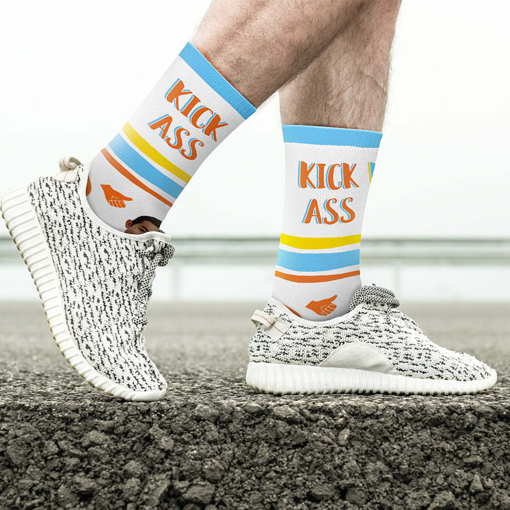 Custom Photo Sign Language Socks ASL Socks-Kick Ass - PhotoBoxer