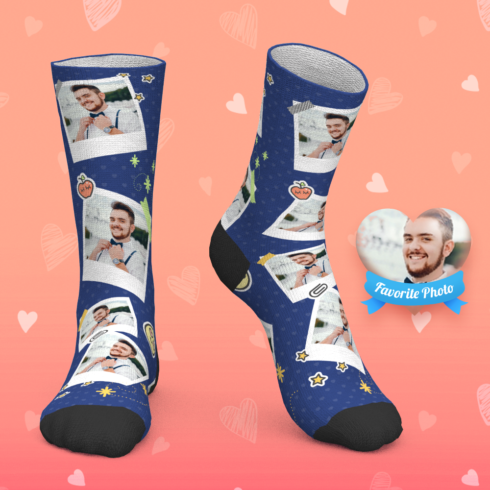 Custom Photo Socks Personalized Sticky Note Mark - PhotoBoxer