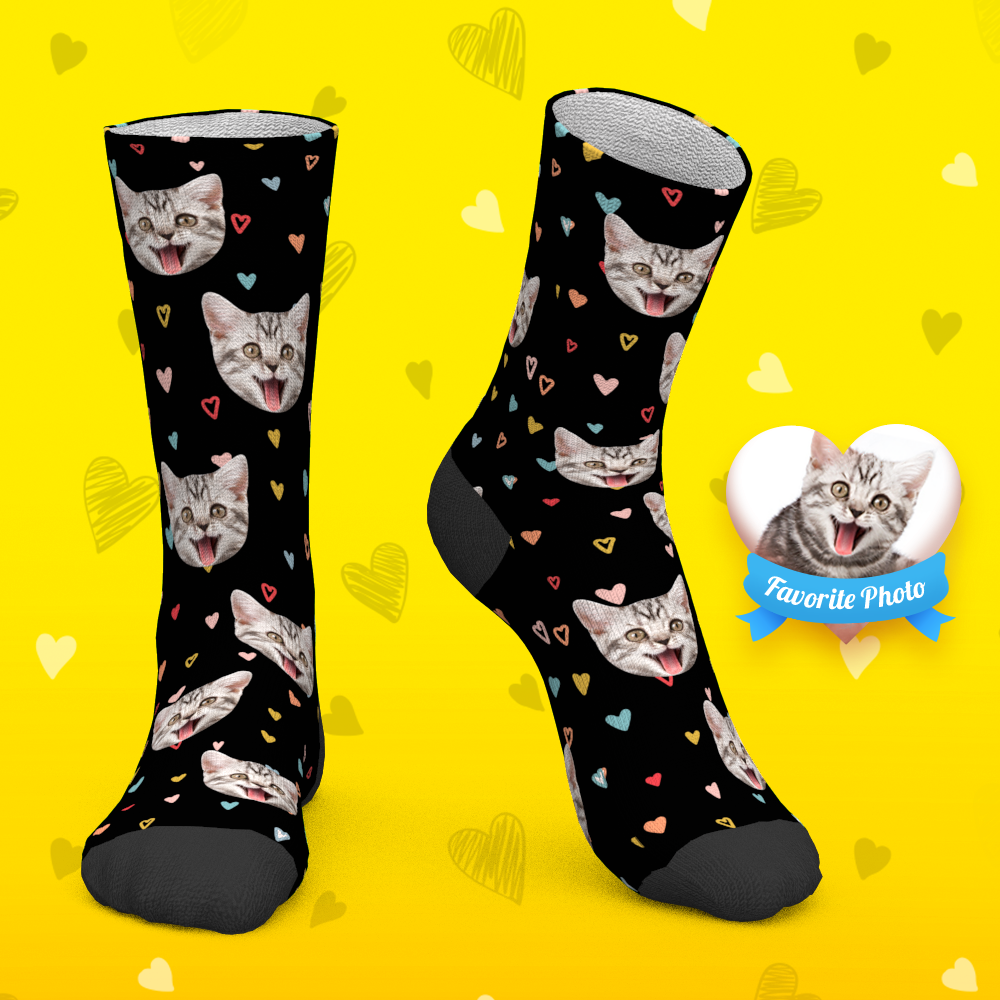 Custom Socks Face Socks Colorful Hearts - PhotoBoxer