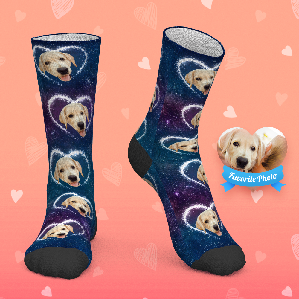 Custom Socks Personalized Face Socks Love Galaxy - PhotoBoxer