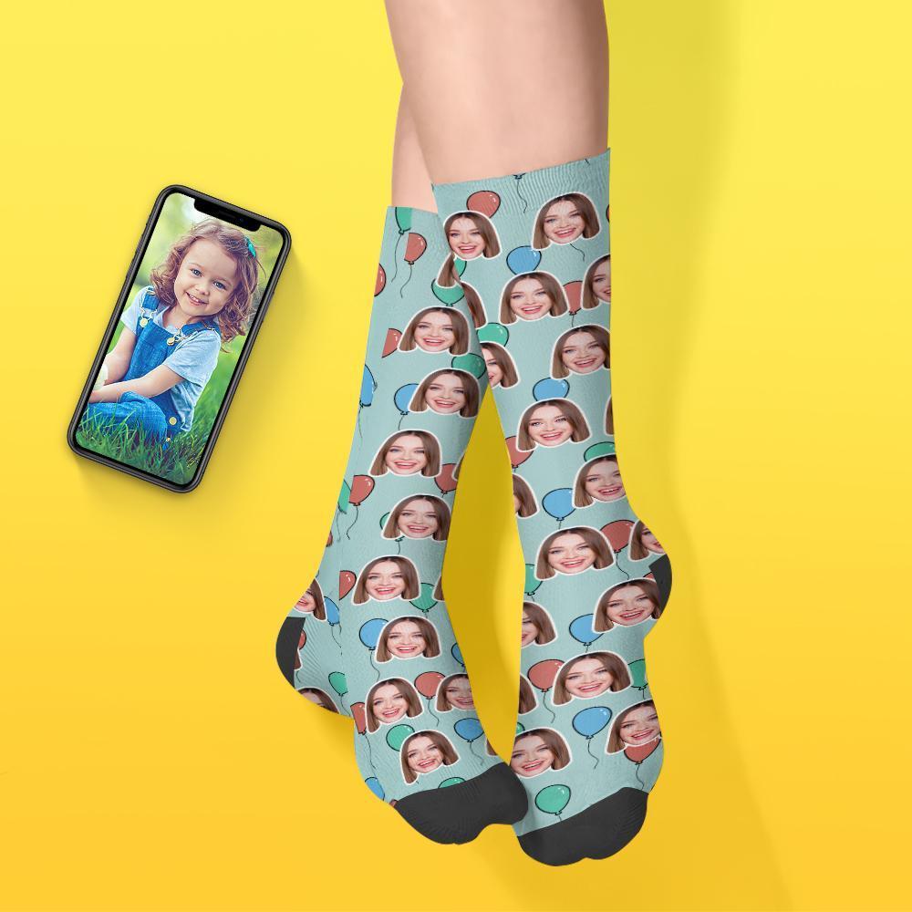 Custom Face Sock Personalized Photo Colorful Balloon Sock - Best Gift - PhotoBoxer
