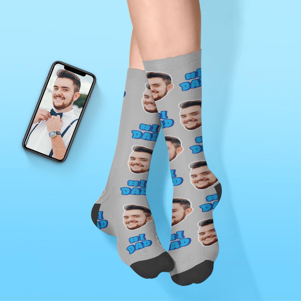 Custom Dad Face Sock Personalized Father's Day Gift - #1 DAD - PhotoBoxer