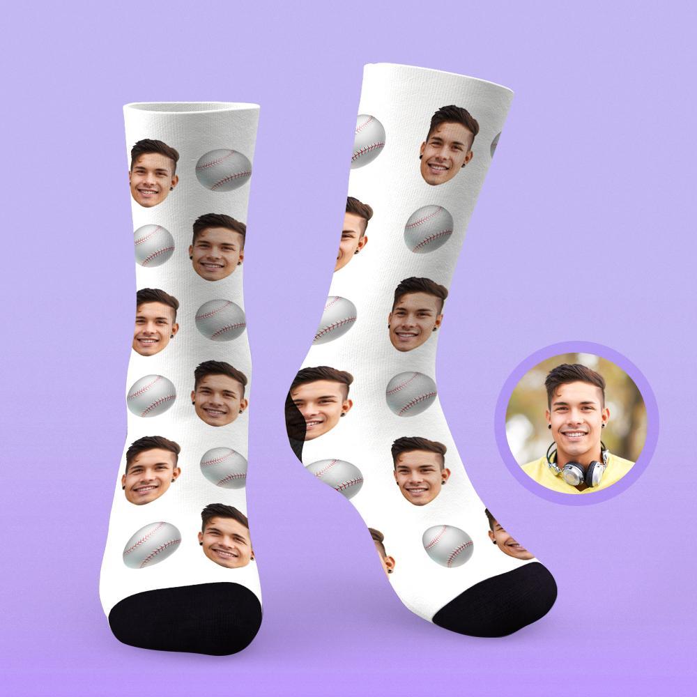 Custom Face On Socks Personalized Photo Socks Best Sports Fan's Gifts Idea - Baseball - PhotoBoxer