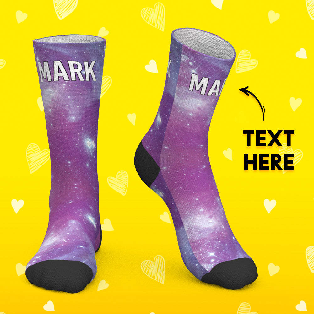 Custom Socks Personalized Socks with Text Purple Starry Sky - PhotoBoxer