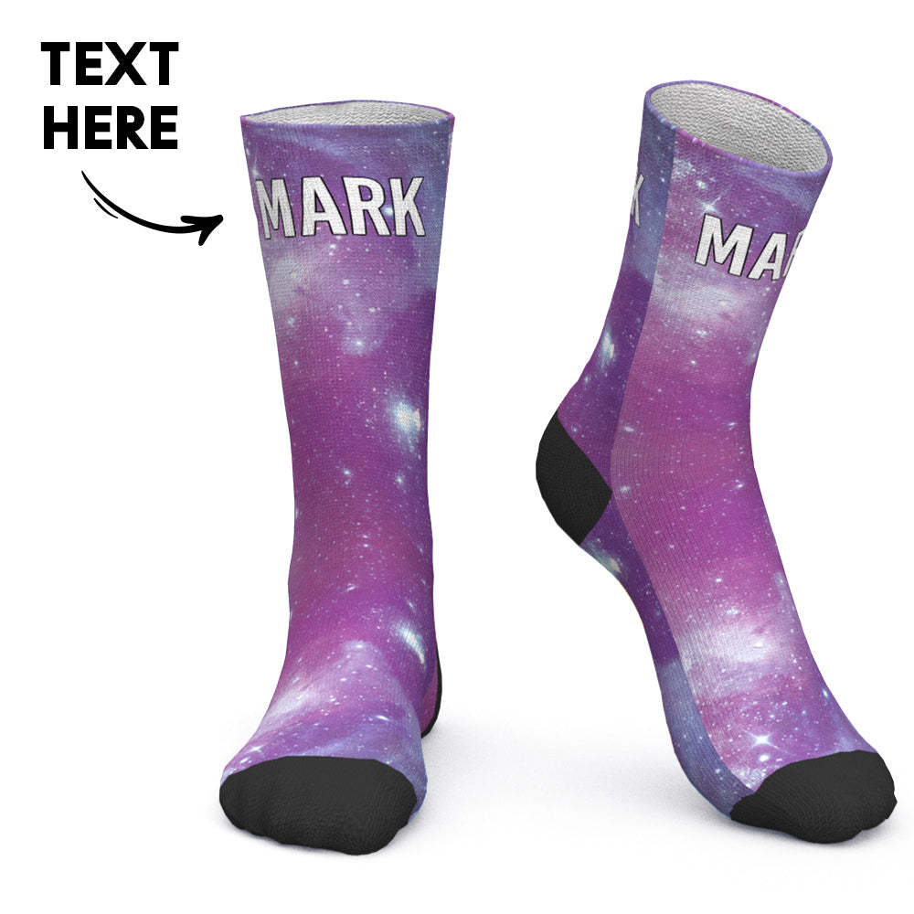 Custom Socks Personalized Socks with Text Purple Starry Sky - PhotoBoxer