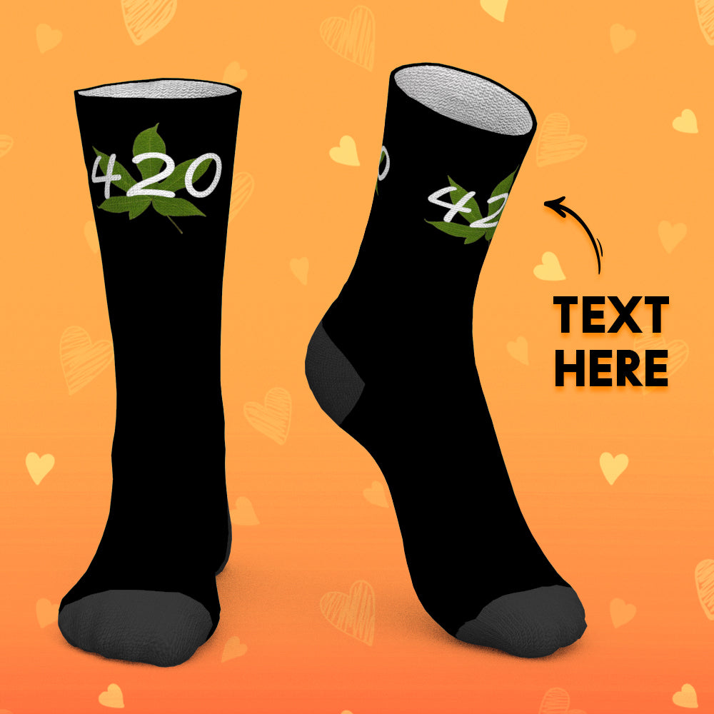 Custom Socks Personalized Socks with Text Green Leaves