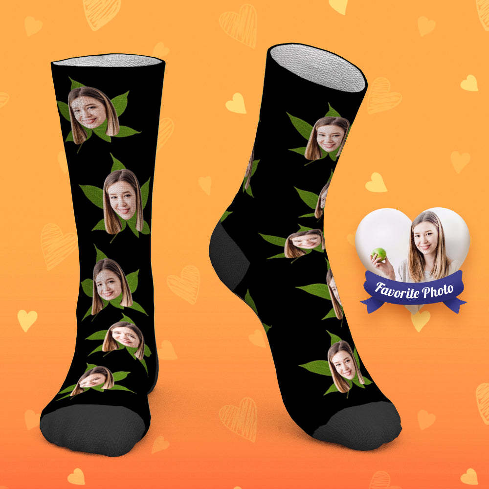 Custom Socks Personalized Photo Socks Green Leaves - PhotoBoxer