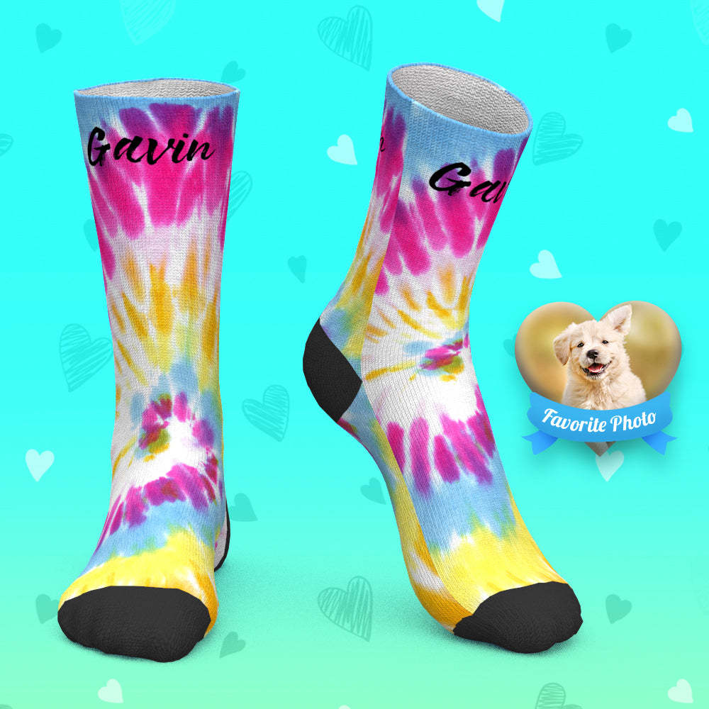 Custom Socks Personalized Socks with Text Colourful Tie Dye Socks - PhotoBoxer