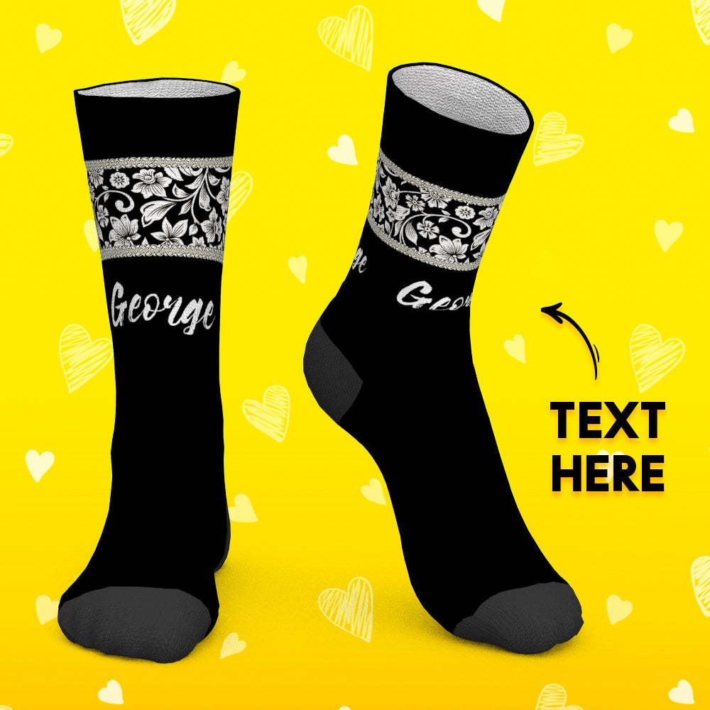 Custom Socks Personalized Socks with Text White flowers - PhotoBoxer