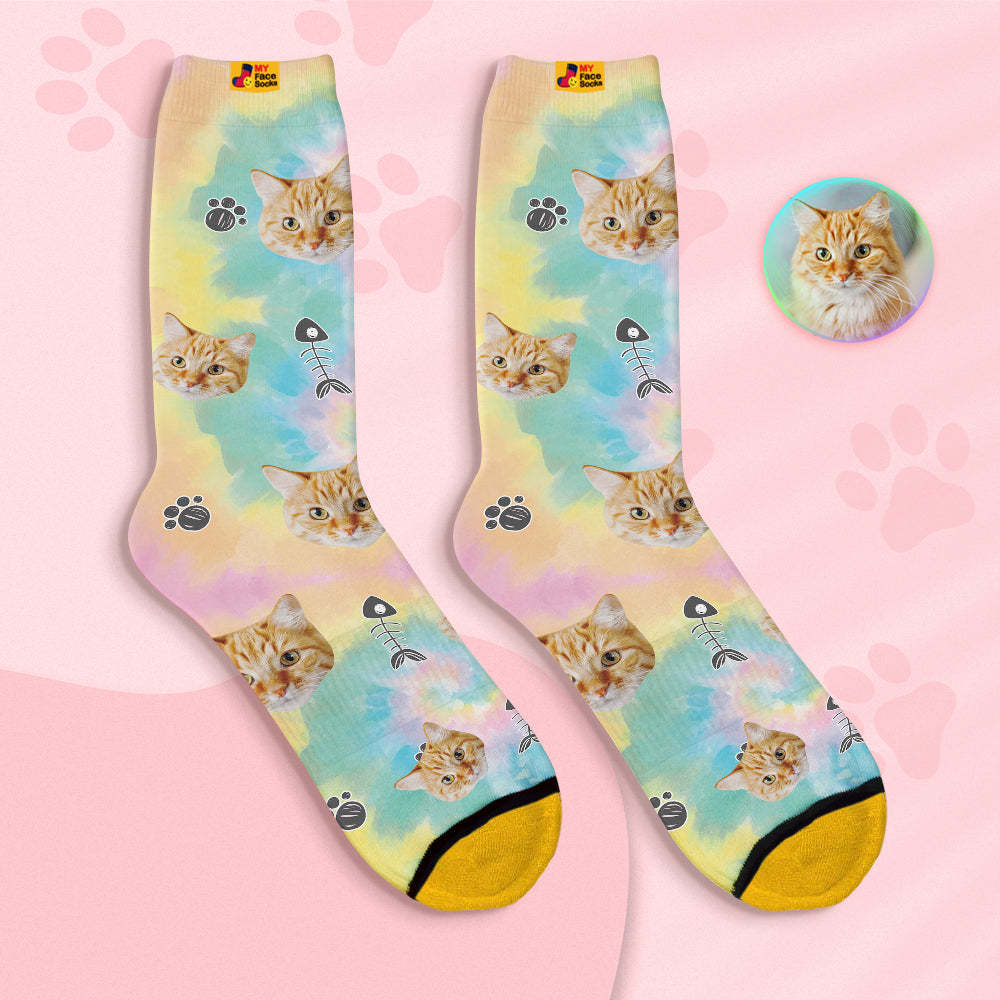 Custom Face Socks Personalized 3D Digital Printed Socks Tie-Dye Pet Face - PhotoBoxer