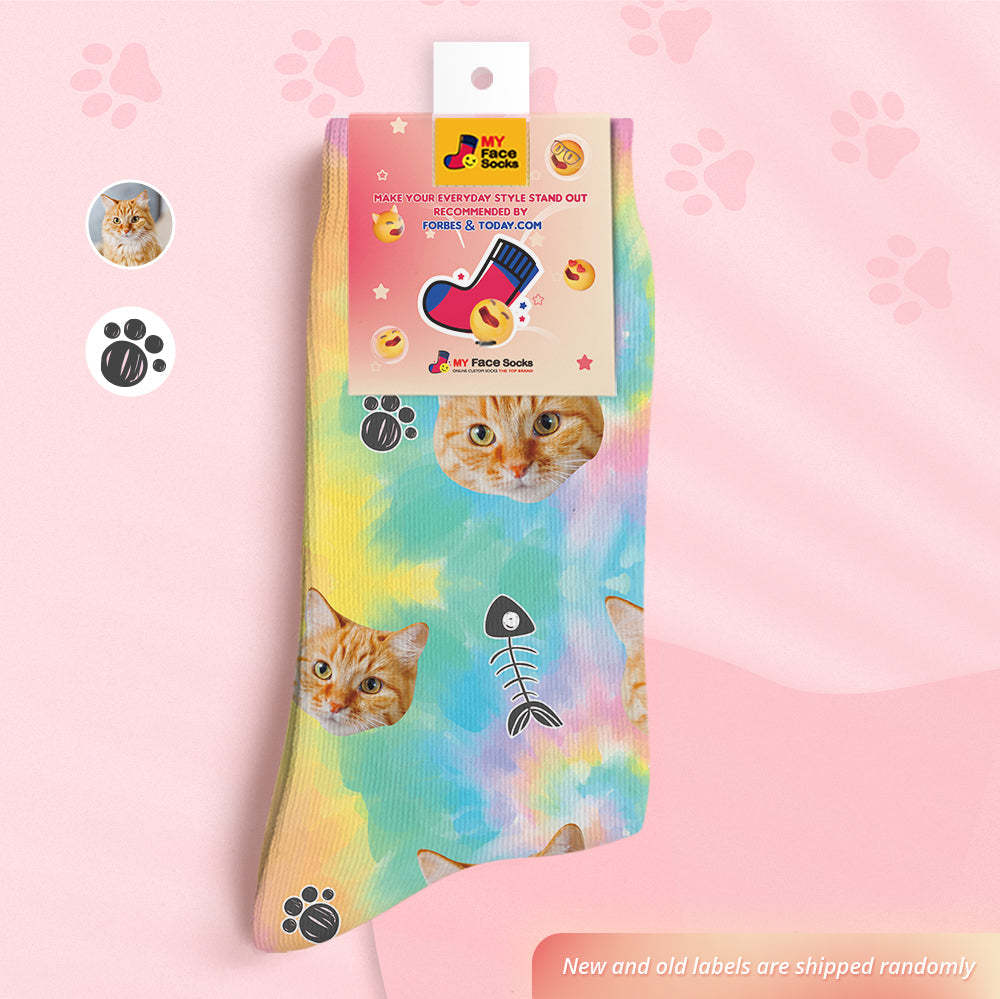 Custom Face Socks Personalized 3D Digital Printed Socks Tie-Dye Pet Face - PhotoBoxer
