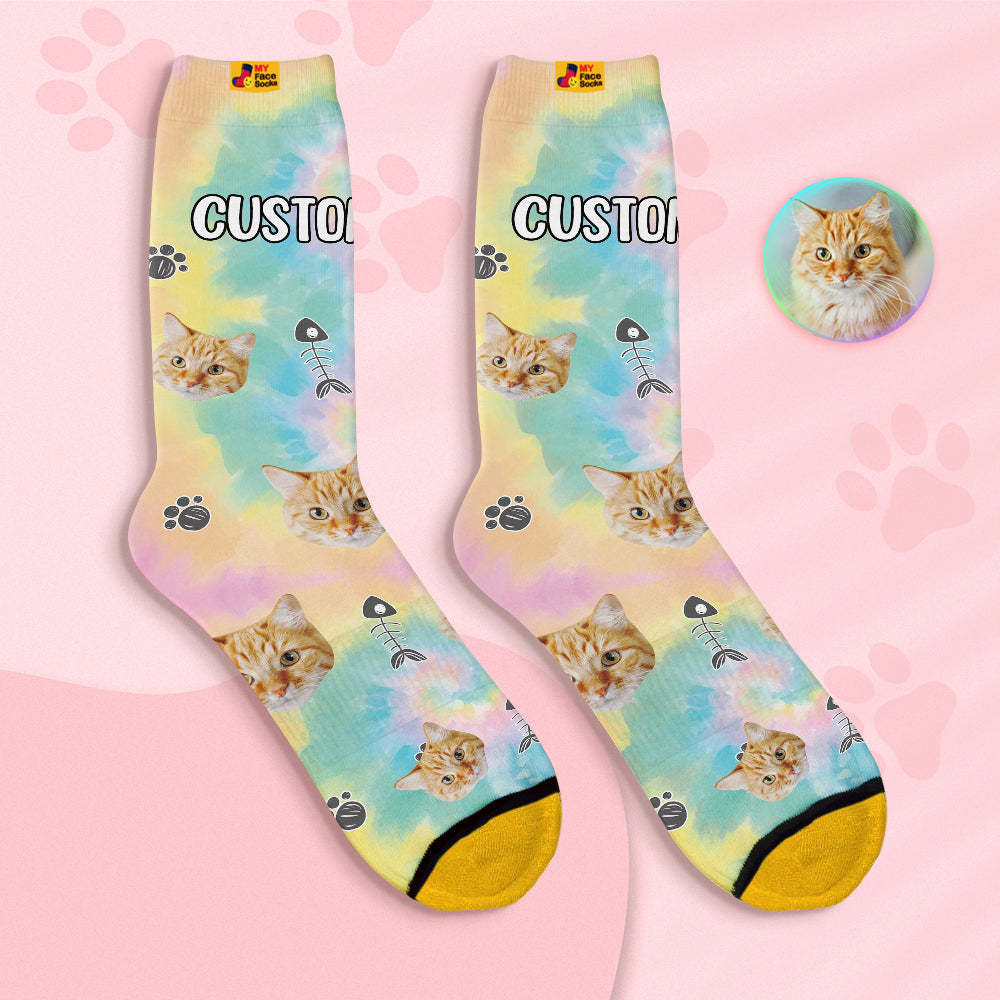 Custom Face Socks Personalized 3D Digital Printed Socks Tie-Dye Pet Face - PhotoBoxer