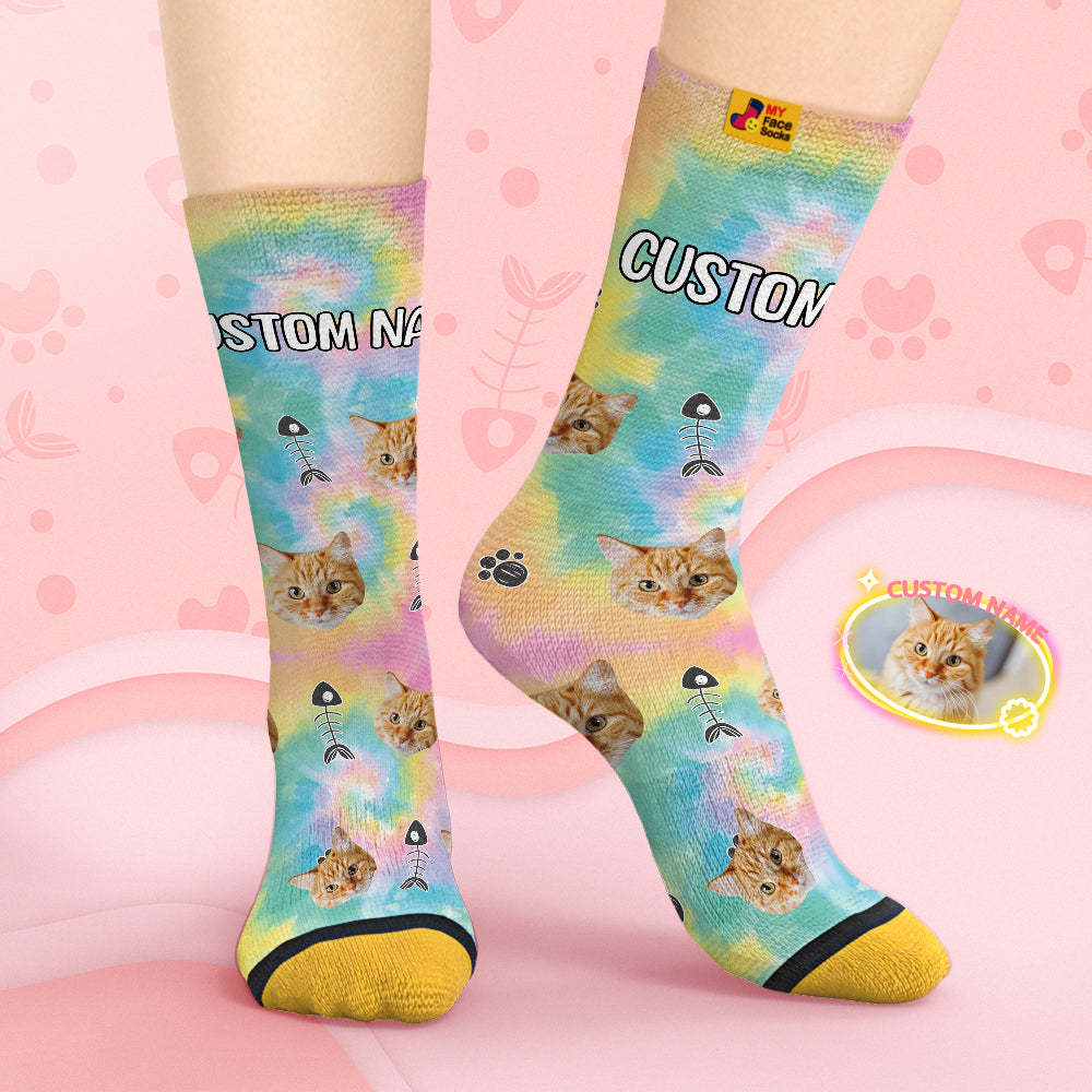 Custom Face Socks Personalized 3D Digital Printed Socks Tie-Dye Pet Face - PhotoBoxer