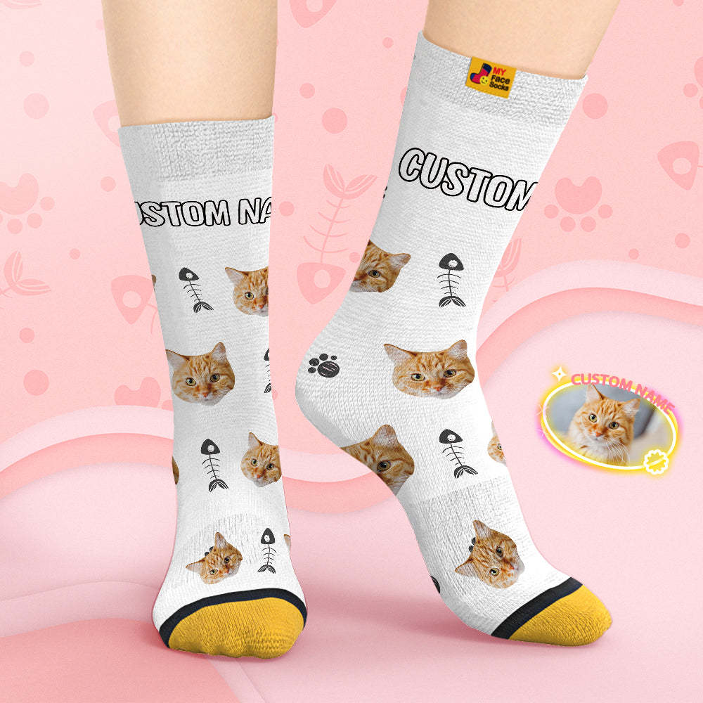 Custom Face Socks Personalized 3D Digital Printed Socks Tie-Dye Pet Face - PhotoBoxer