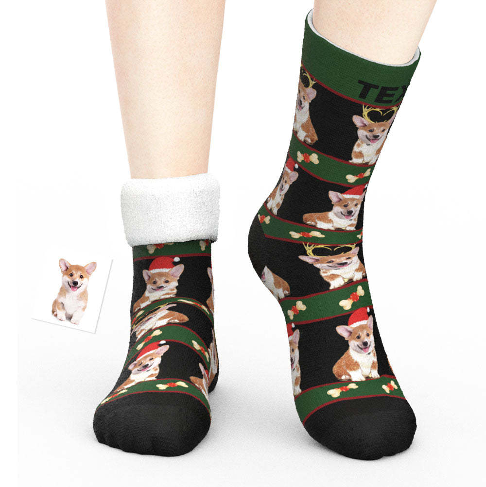 Custom Photo Thick Socks 3D Digital Printed Socks Autumn Winter Warm Socks Christmas Gift For Pet's Lover