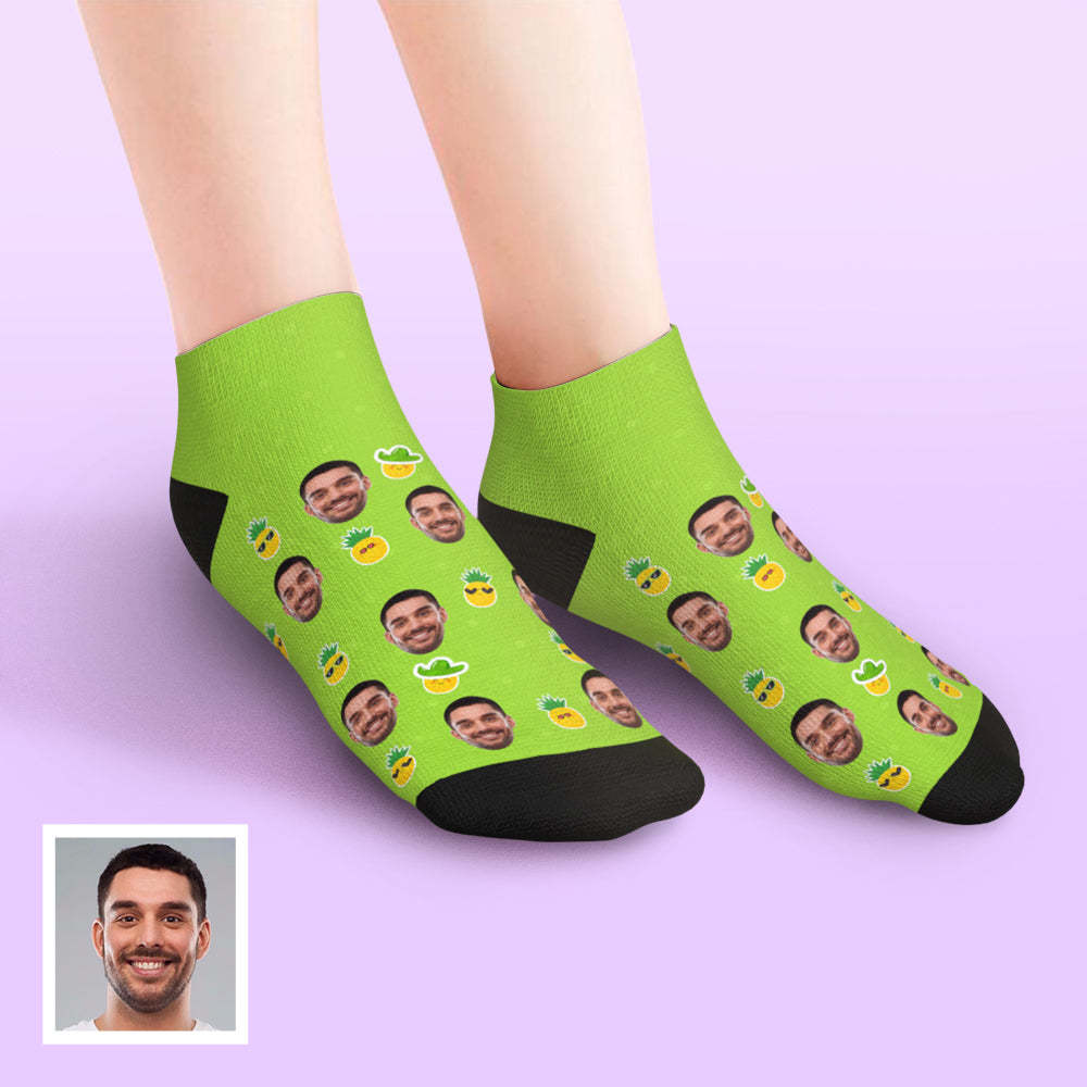 Custom Low Cut Ankle Face Socks Pineapple Funny Face - PhotoBoxer