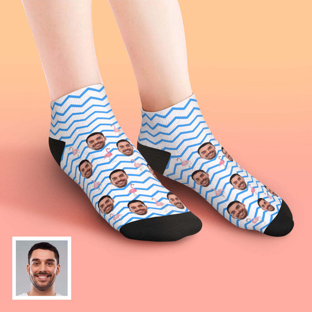 Custom Low Cut Ankle Face Socks Pink Flamingos - PhotoBoxer