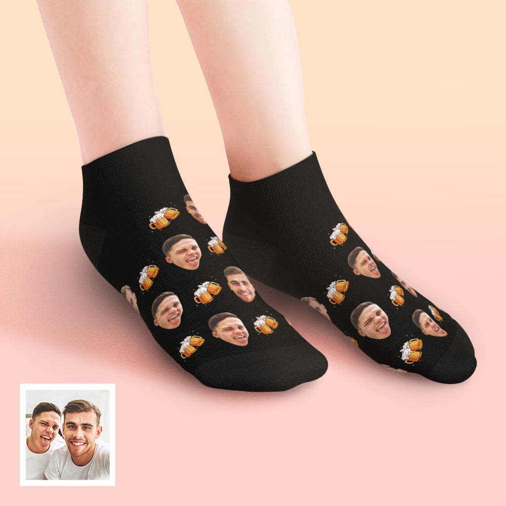 Custom Low Cut Ankle Face Socks Beer Party Socks - PhotoBoxer