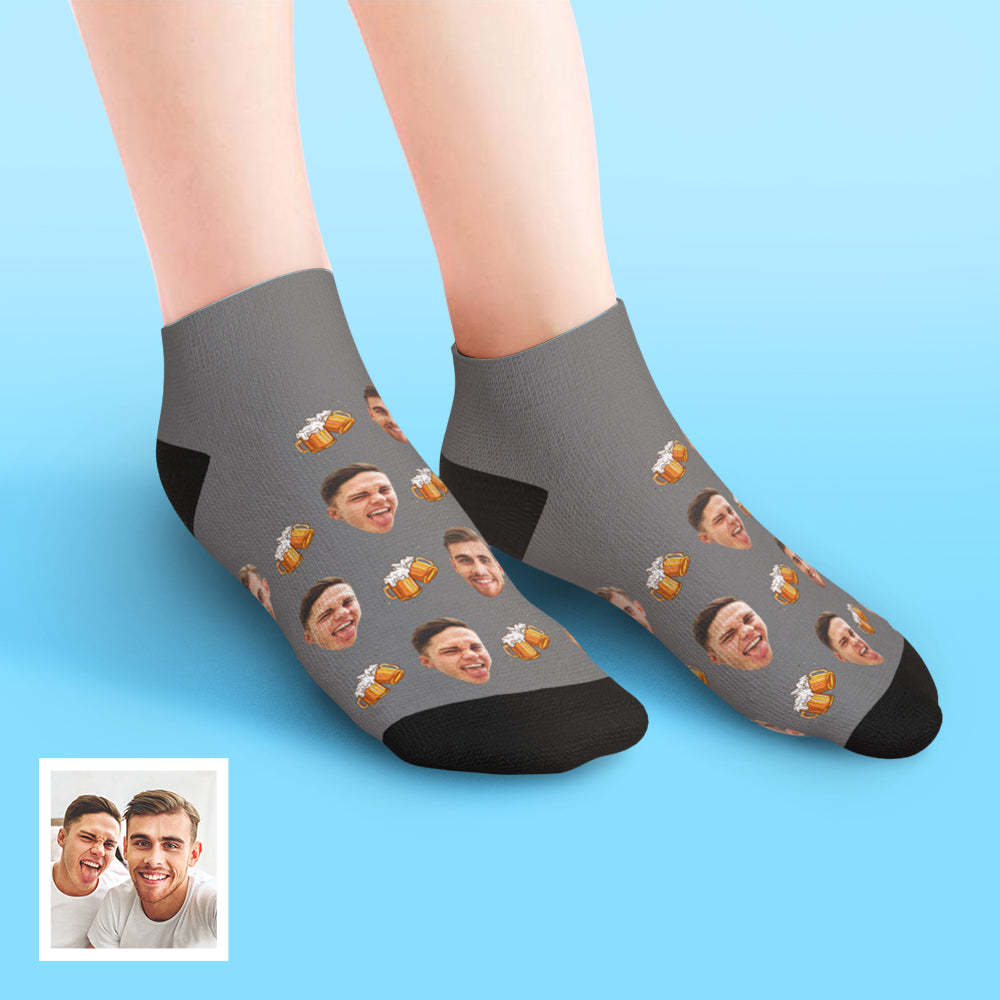 Custom Low Cut Ankle Face Socks Beer Party Socks - PhotoBoxer