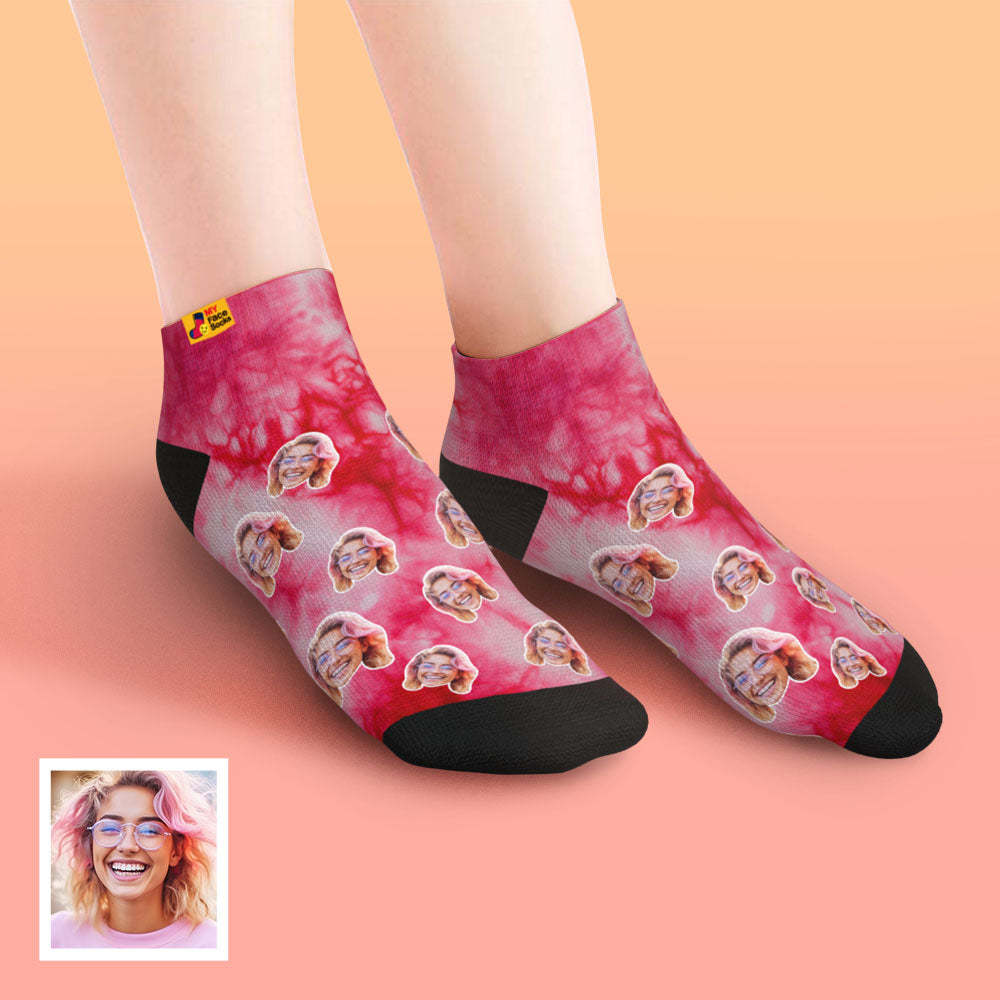 Custom Tie Dye Style Breathable Face Socks Personalized Soft Socks Gifts Red Color - PhotoBoxer