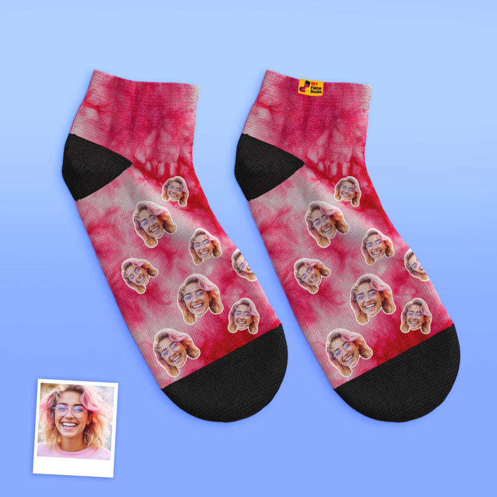 Custom Low Cut Ankle Face Socks Ice Dyed Ice Dye - PhotoBoxer