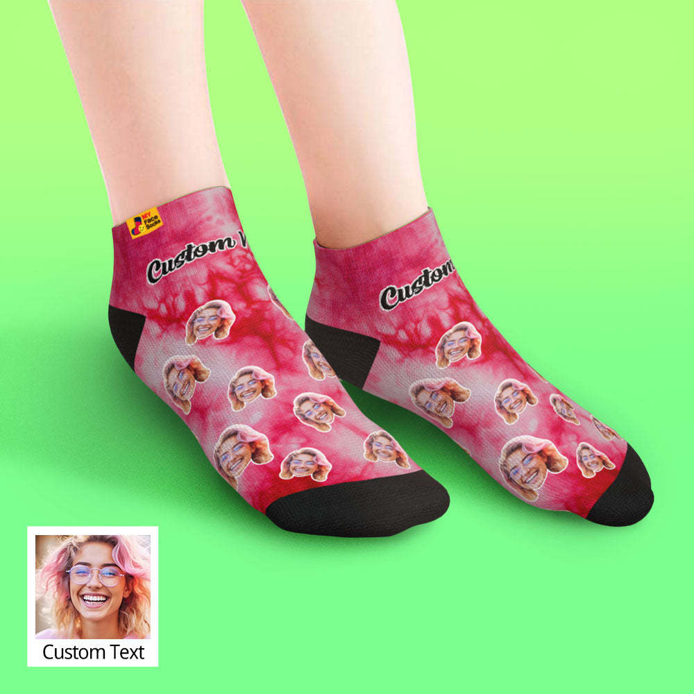 Custom Tie Dye Style Breathable Face Socks Personalized Soft Socks Gifts Red Color - PhotoBoxer