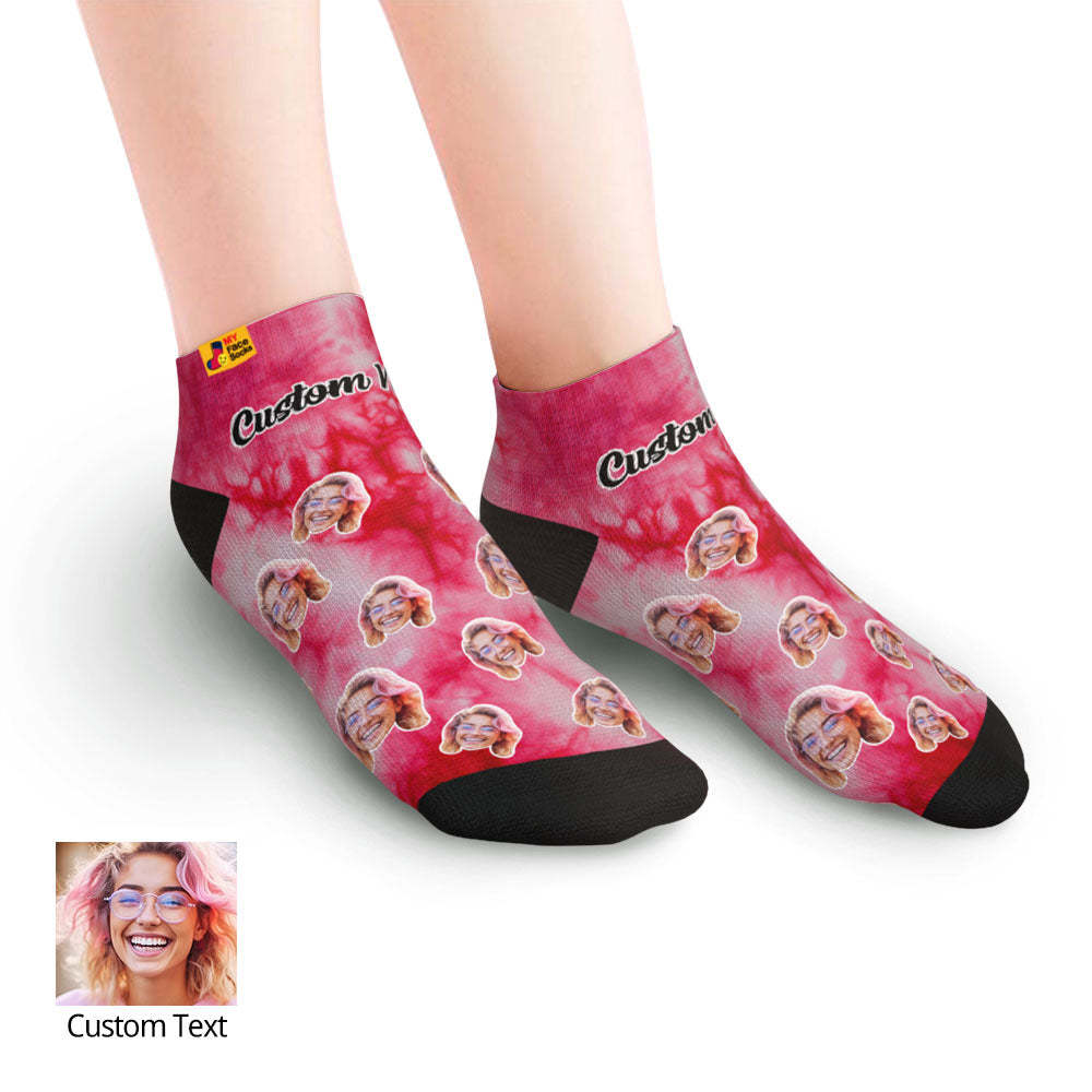 Custom Low Cut Ankle Face Socks Ice Dyed Ice Dye - PhotoBoxer